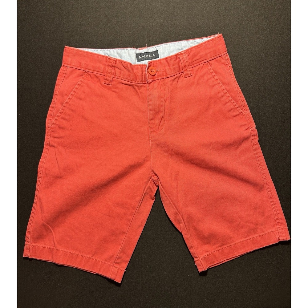 Nautica Boys Chino Country Club Golf Preppy Shorts Size 12 Coral Orange Red